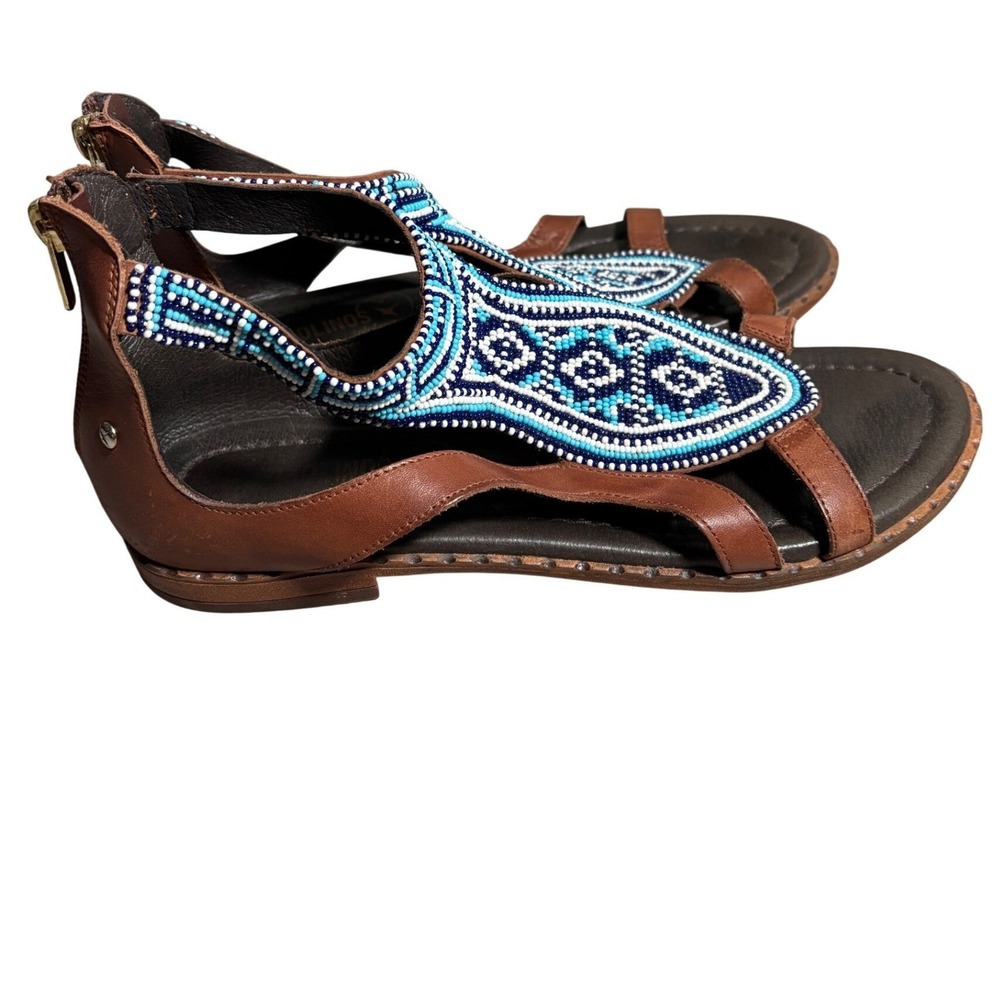 Pikolinos Puerto Vallarta Brown Leather Beaded Gladiator Sandals Women 40 US 9.5